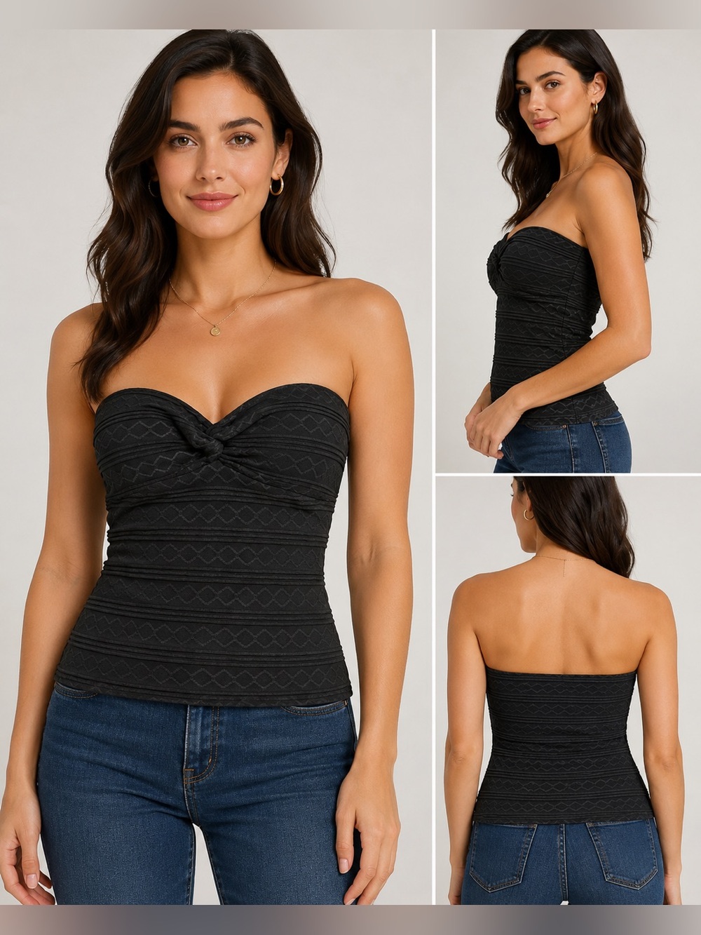 CUPSHE Black Strapless Sweetheart Twist Front Textured Tube Top Size M NWT